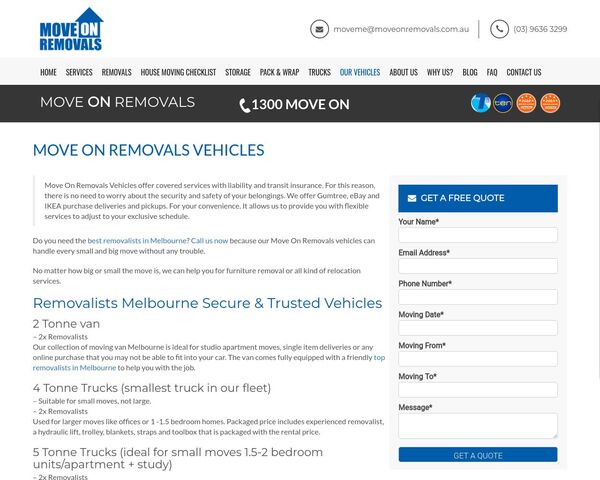 Move On Removals Vehicles and Removalists With Large Truck